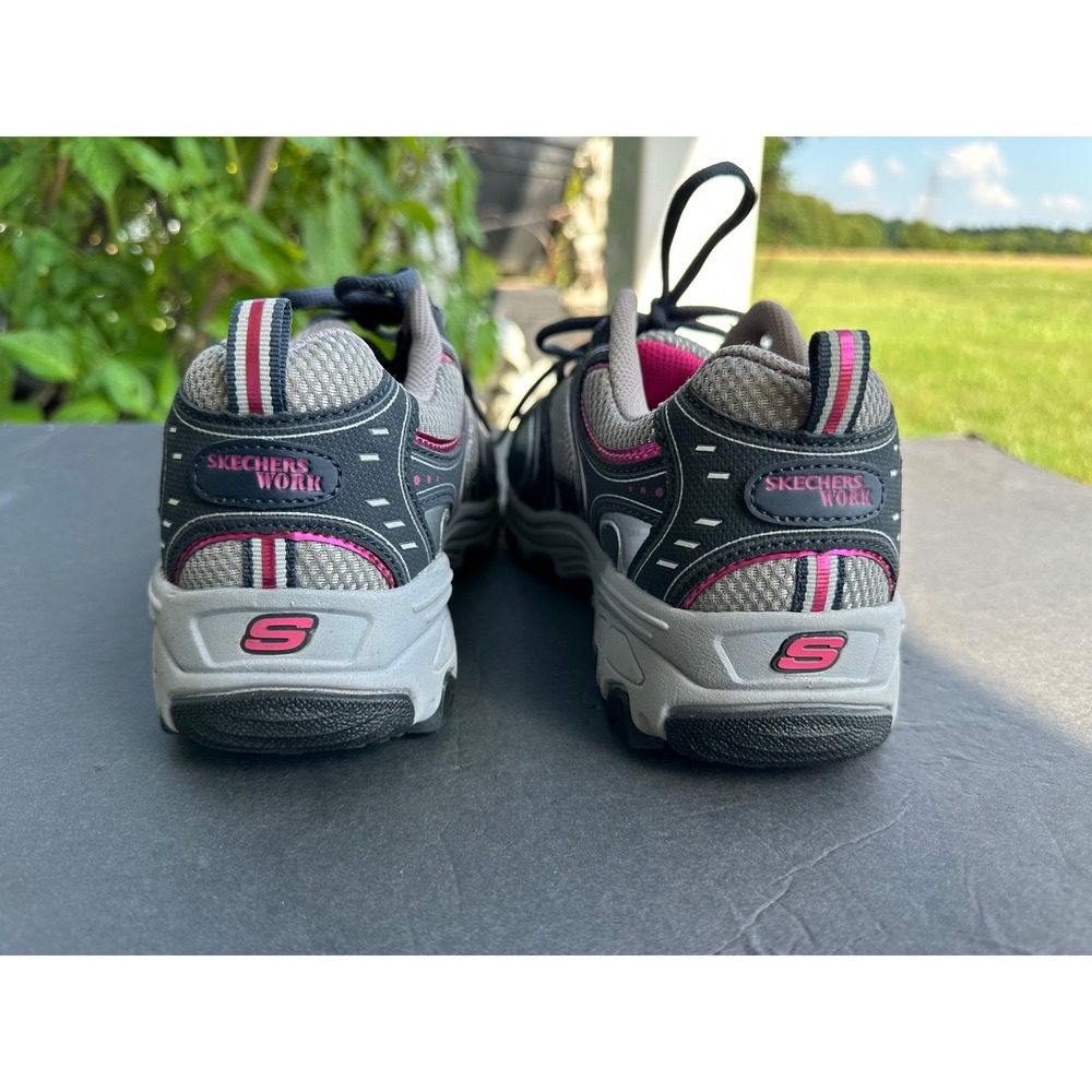 Skechers Work D'Lites Women Slip Resistant Safety Toe Athletic Shoes Gray Pink 9 - Picture 3 of 13